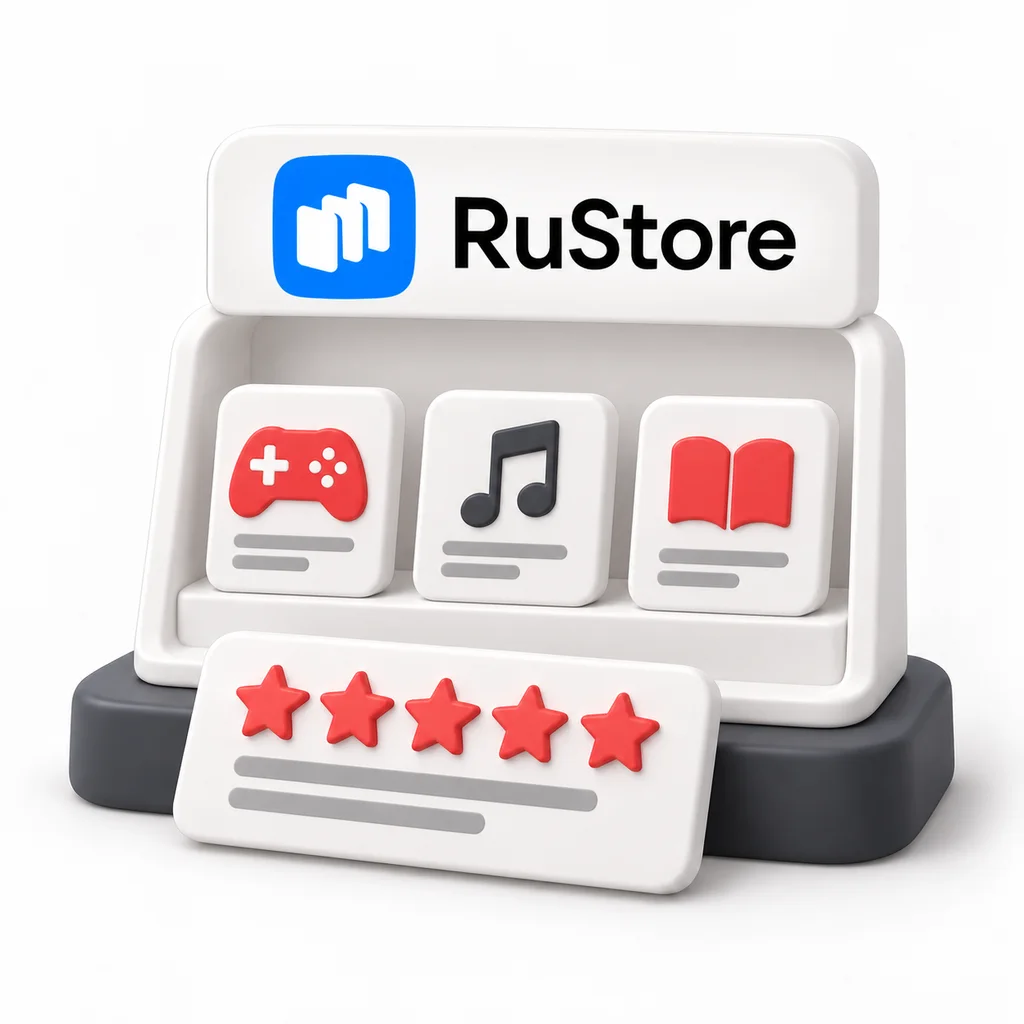 RuStore: каталог приложений с фирменным логотипом и оценками